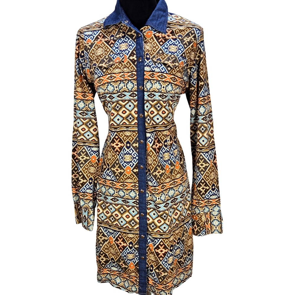 Women's‎ Roper Medium Aztec Pearl Snap Western Shirt Dress Coastal Cowgirl